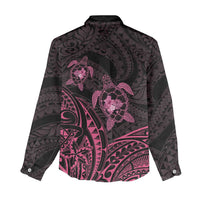Pink Black Polynesia Floral Sea Turtle Women Casual Shirt - Polynesian Pride