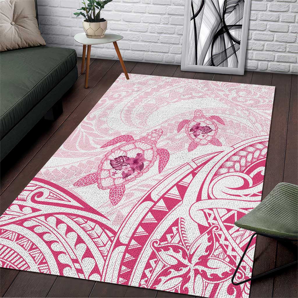 Pink White Polynesia Floral Sea Turtle Area Rug - Polynesian Pride