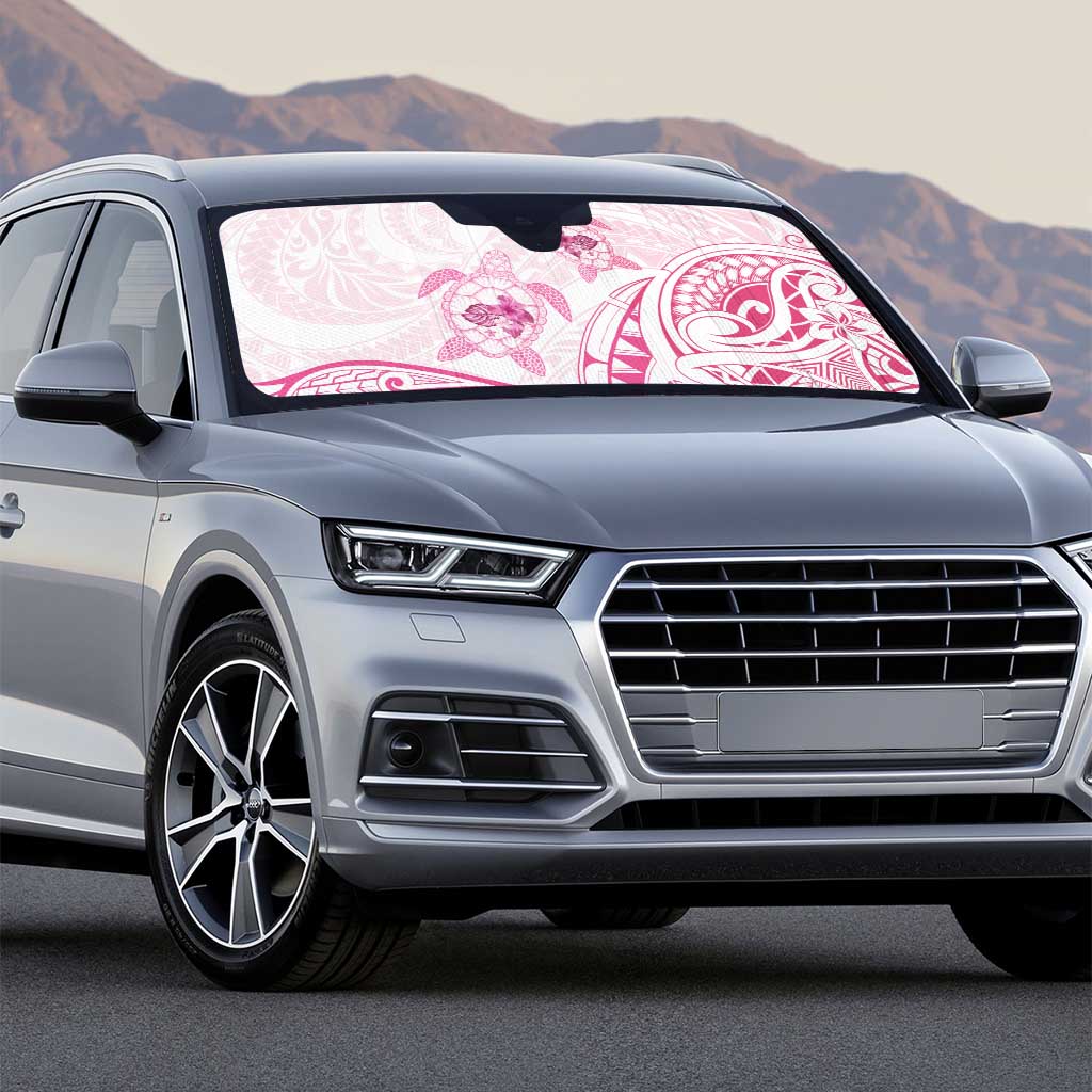 Pink White Polynesia Floral Sea Turtle Auto Sun Shade - Polynesian Pride