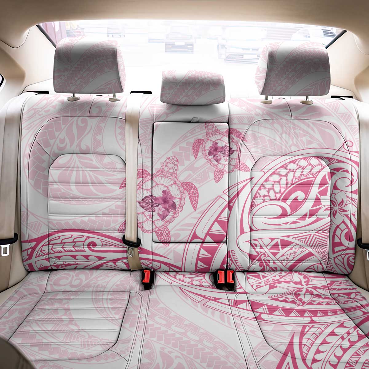 Pink White Polynesia Floral Sea Turtle Back Car Seat Cover - Polynesian Pride