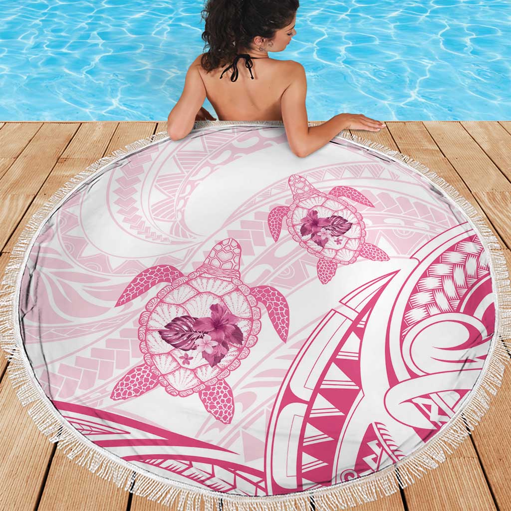 Pink White Polynesia Floral Sea Turtle Beach Blanket - Polynesian Pride