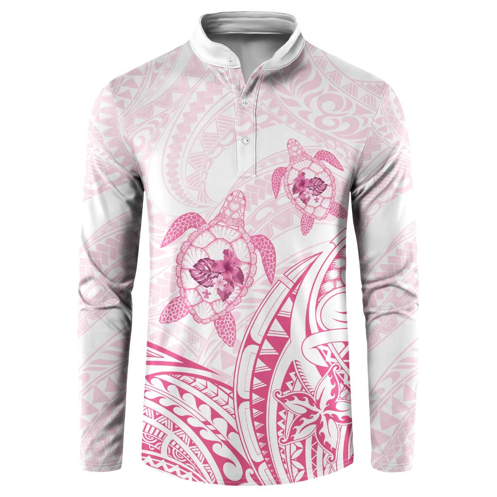 Pink White Polynesia Floral Sea Turtle Button Sweatshirt LT14 White - Polynesian Pride