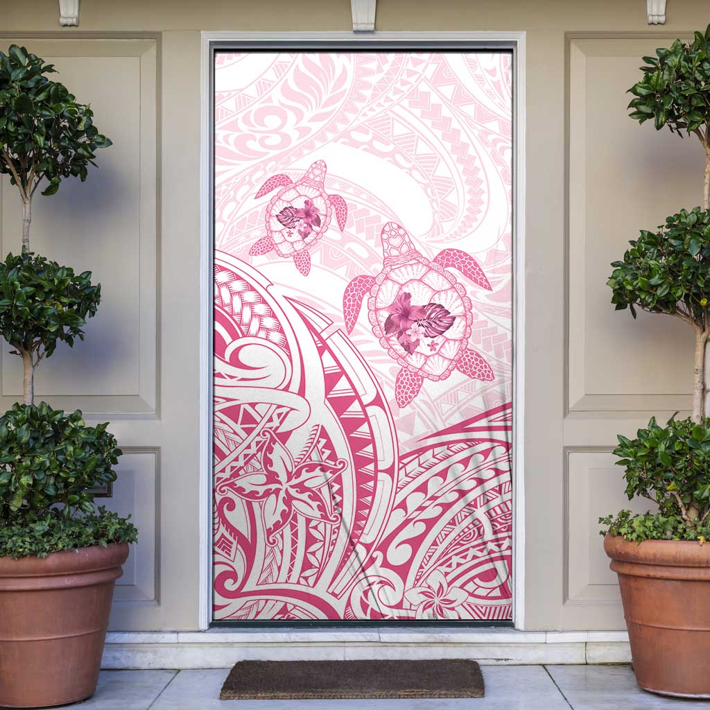 Pink White Polynesia Floral Sea Turtle Door Cover - Polynesian Pride