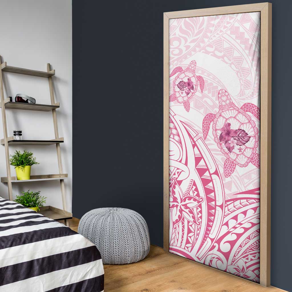 Pink White Polynesia Floral Sea Turtle Door Cover - Polynesian Pride