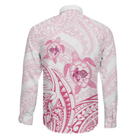 Pink White Polynesia Floral Sea Turtle Family Matching Long Sleeve Bodycon Dress and Hawaiian Shirt LT14 - Polynesian Pride