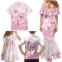 Pink White Polynesia Floral Sea Turtle Family Matching Mermaid Dress and Hawaiian Shirt - Polynesian Pride