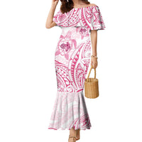 Pink White Polynesia Floral Sea Turtle Family Matching Mermaid Dress and Hawaiian Shirt - Polynesian Pride