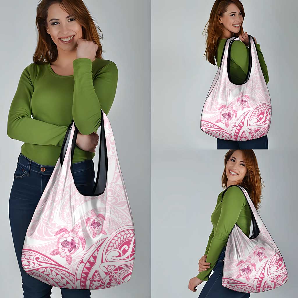 Pink White Polynesia Floral Sea Turtle Grocery Bag - Polynesian Pride
