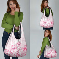 Pink White Polynesia Floral Sea Turtle Grocery Bag - Polynesian Pride