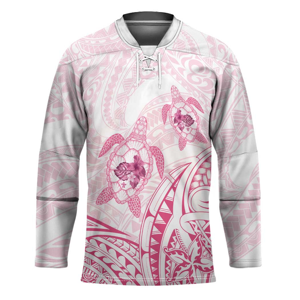 Pink White Polynesia Floral Sea Turtle Hockey Jersey LT14 Unisex White - Polynesian Pride