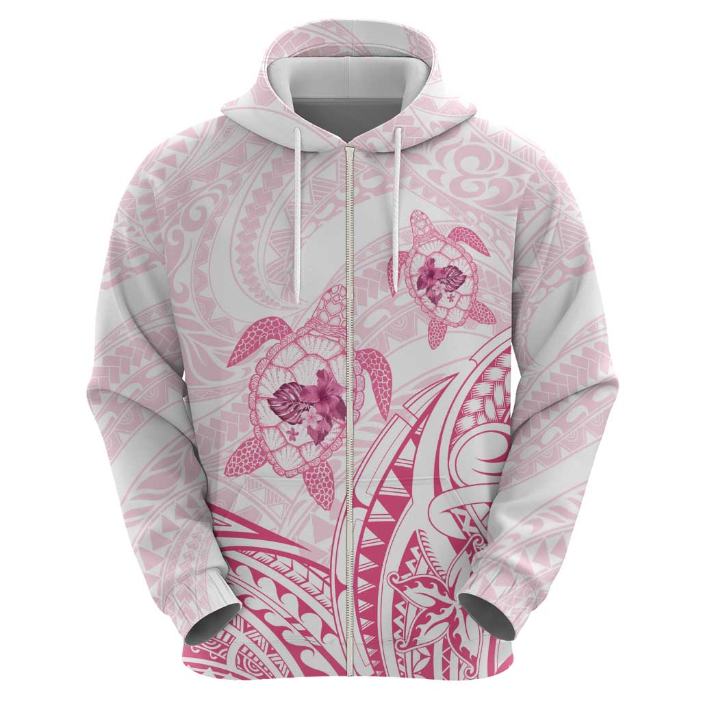 Pink White Polynesia Floral Sea Turtle Hoodie - Polynesian Pride