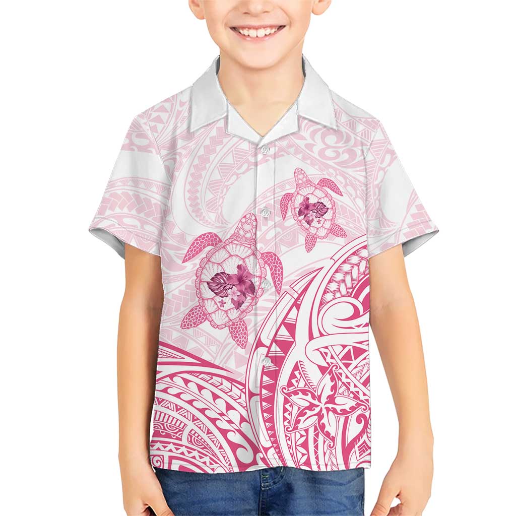 Pink White Polynesia Floral Sea Turtle Kid Hawaiian Shirt LT14 Kid White - Polynesian Pride