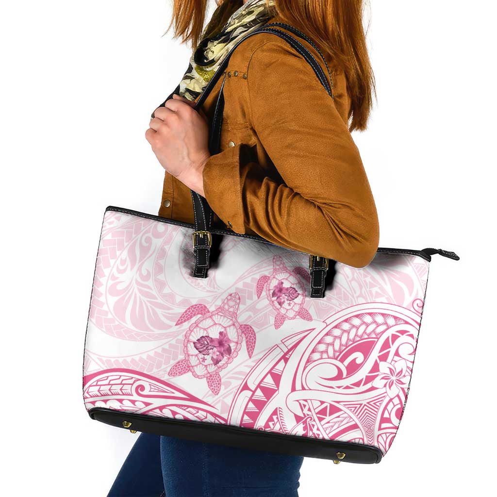 Pink White Polynesia Floral Sea Turtle Leather Tote Bag LT14 White - Polynesian Pride