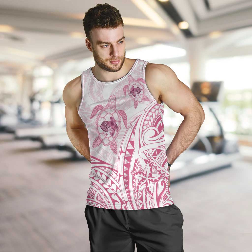 Pink White Polynesia Floral Sea Turtle Men Tank Top - Polynesian Pride