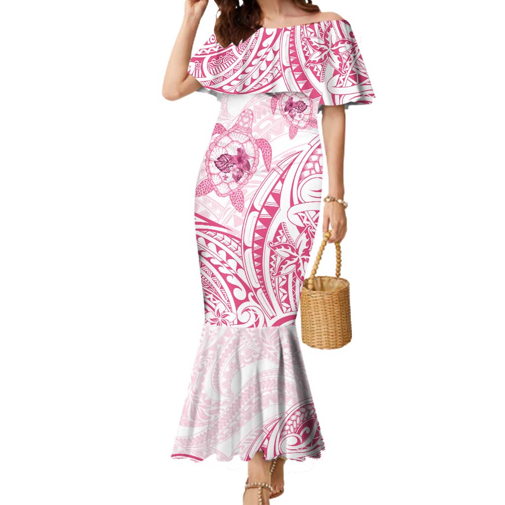 Pink White Polynesia Floral Sea Turtle Mermaid Dress LT14 Women White - Polynesian Pride