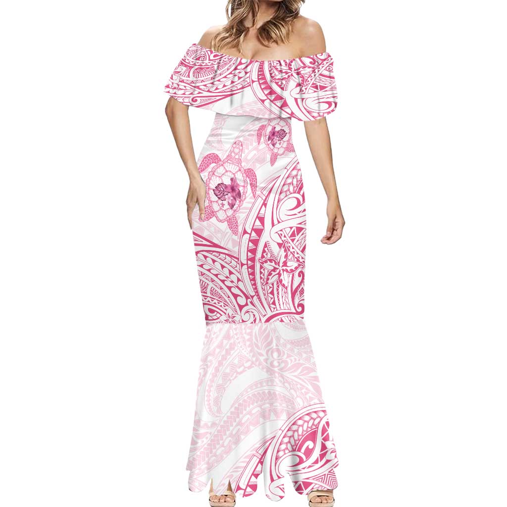 Pink White Polynesia Floral Sea Turtle Mermaid Dress LT14 - Polynesian Pride