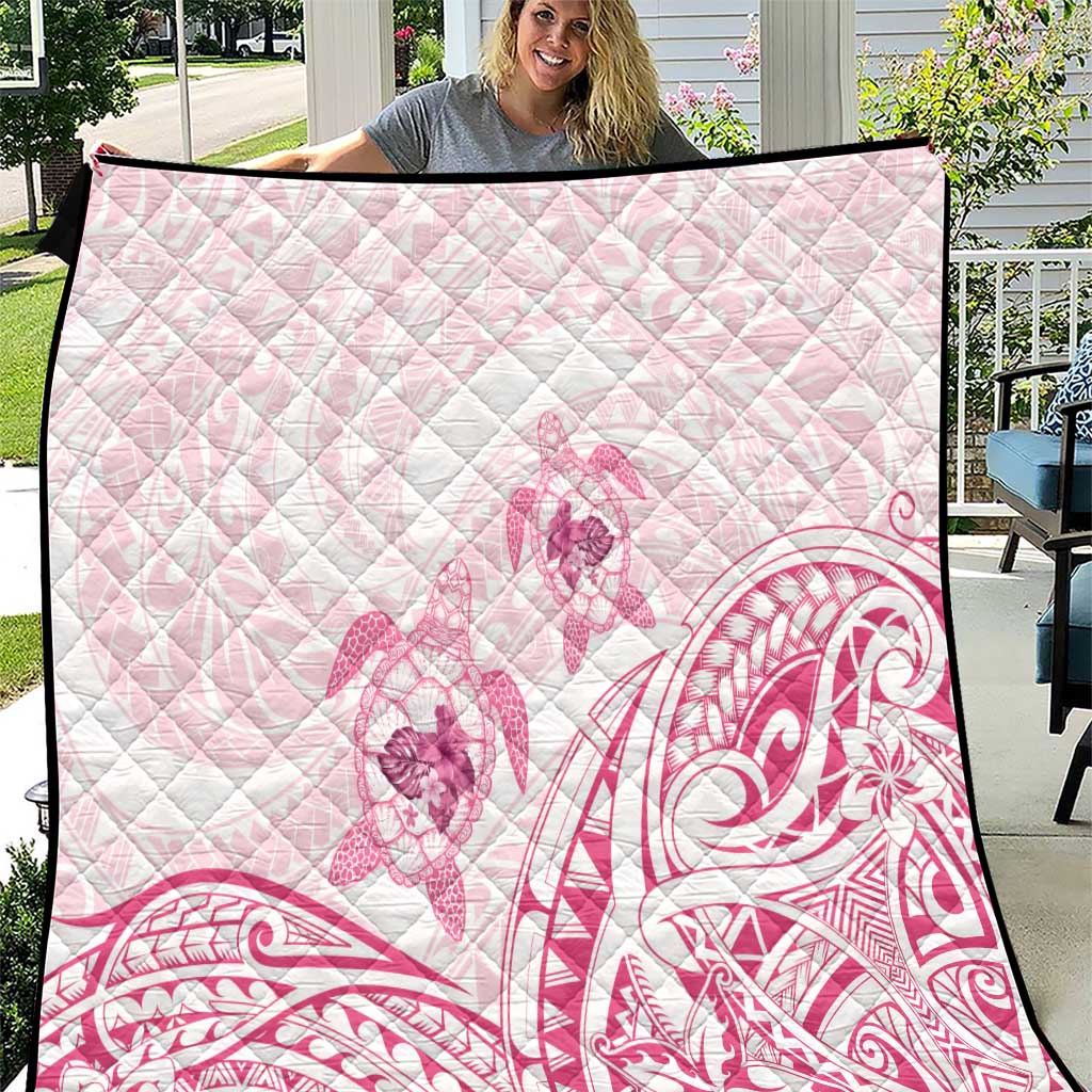 Pink White Polynesia Floral Sea Turtle Quilt - Polynesian Pride