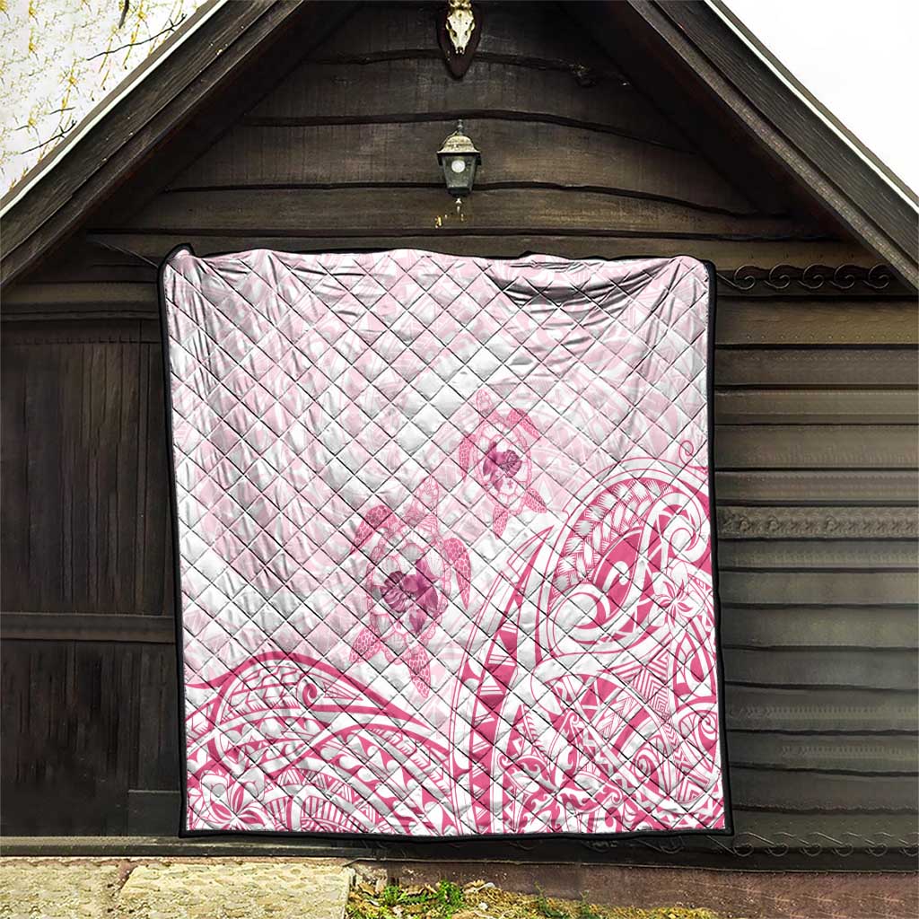 Pink White Polynesia Floral Sea Turtle Quilt - Polynesian Pride