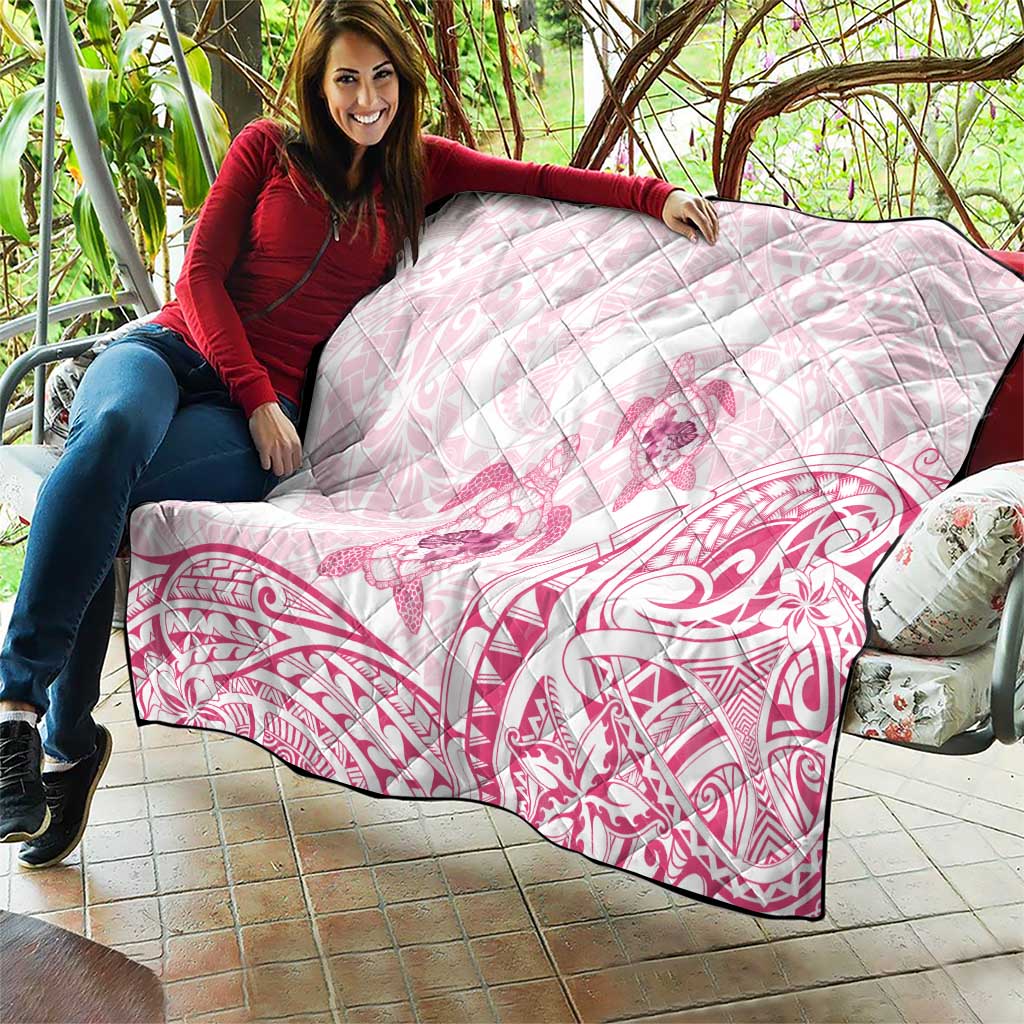 Pink White Polynesia Floral Sea Turtle Quilt - Polynesian Pride