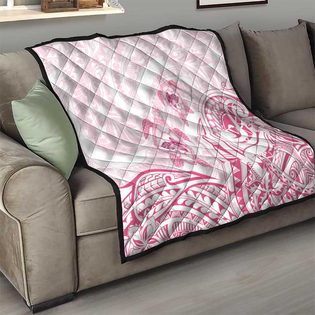 Pink White Polynesia Floral Sea Turtle Quilt - Polynesian Pride