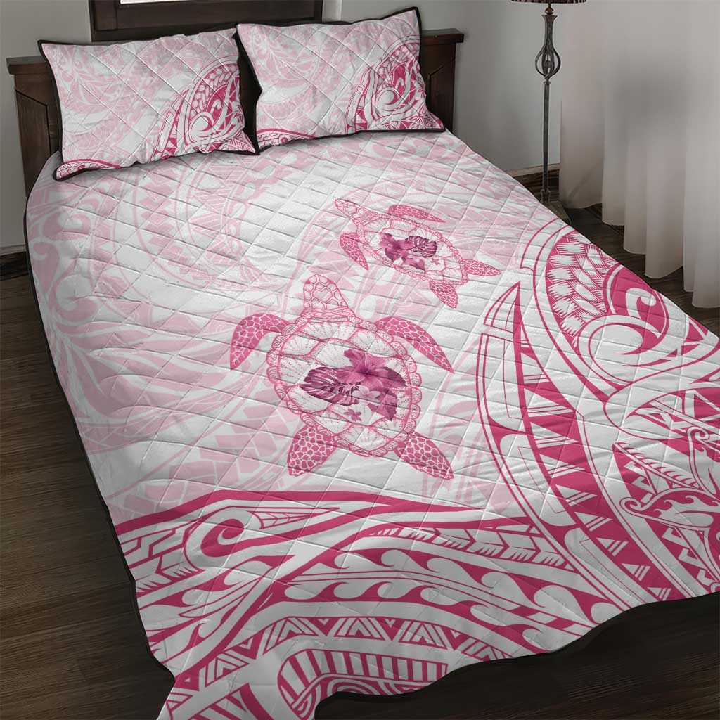 Pink White Polynesia Floral Sea Turtle Quilt Bed Set LT14 White - Polynesian Pride