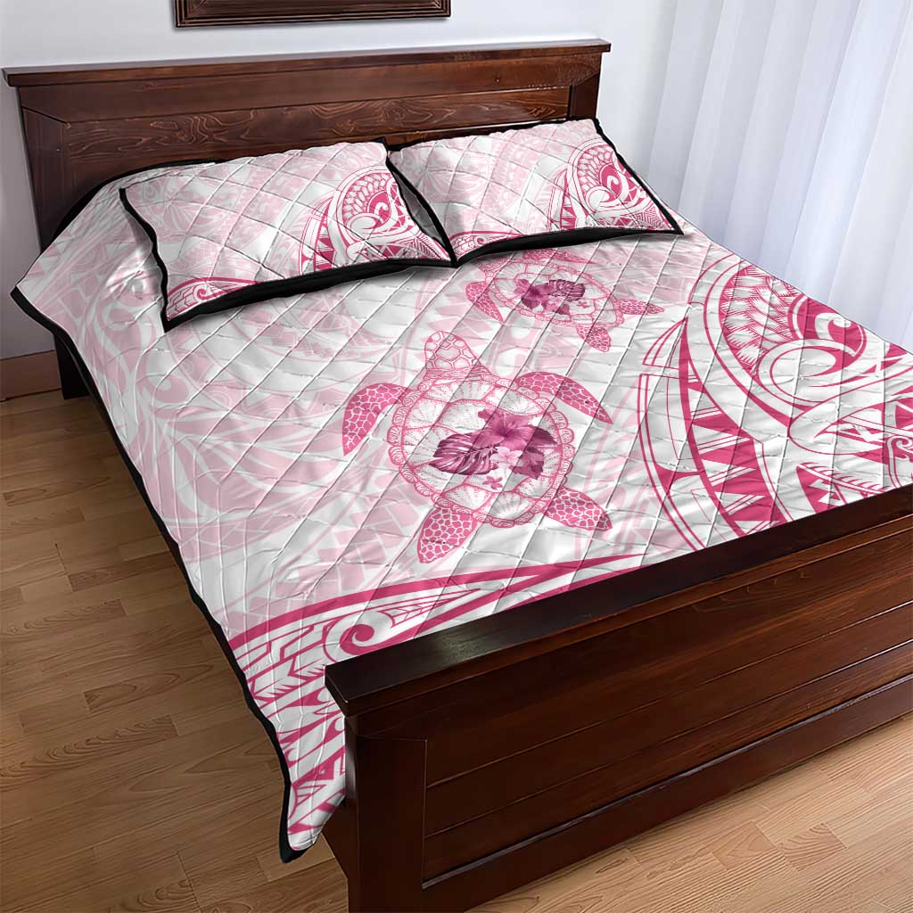 Pink White Polynesia Floral Sea Turtle Quilt Bed Set LT14 - Polynesian Pride