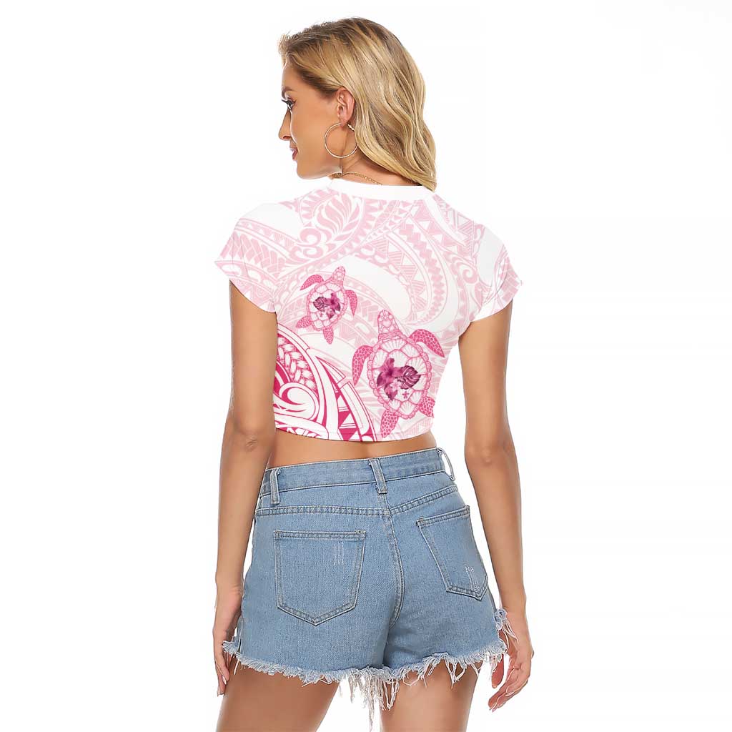 Pink White Polynesia Floral Sea Turtle Raglan Cropped T Shirt LT14 - Polynesian Pride