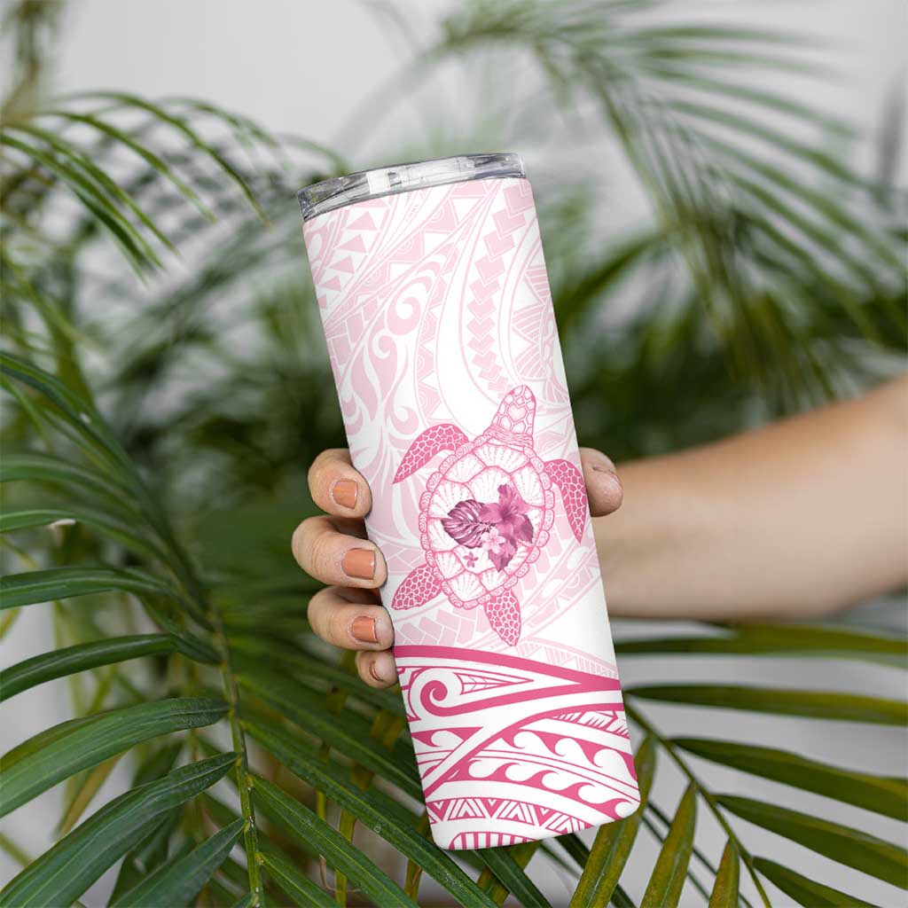 Pink White Polynesia Floral Sea Turtle Skinny Tumbler LT14 - Polynesian Pride