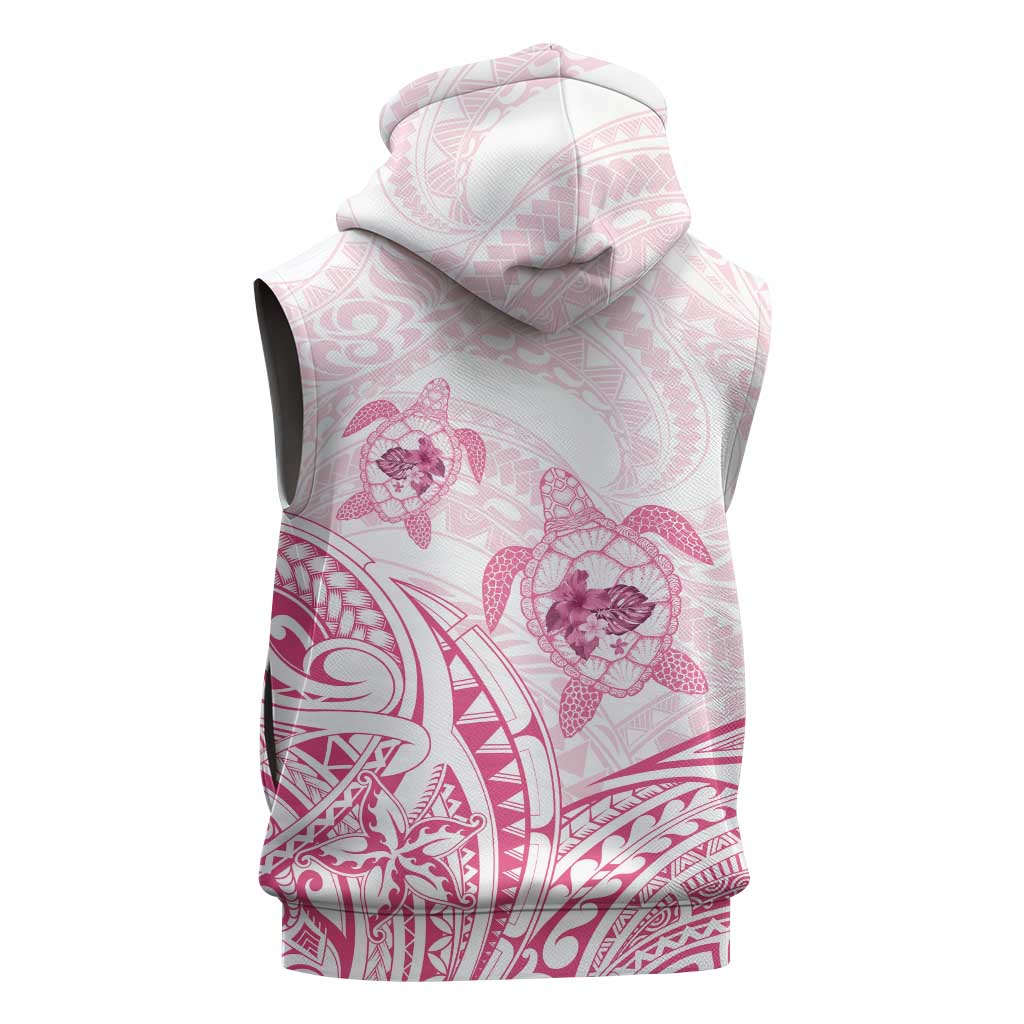 Pink White Polynesia Floral Sea Turtle Sleeveless Hoodie LT14 - Polynesian Pride