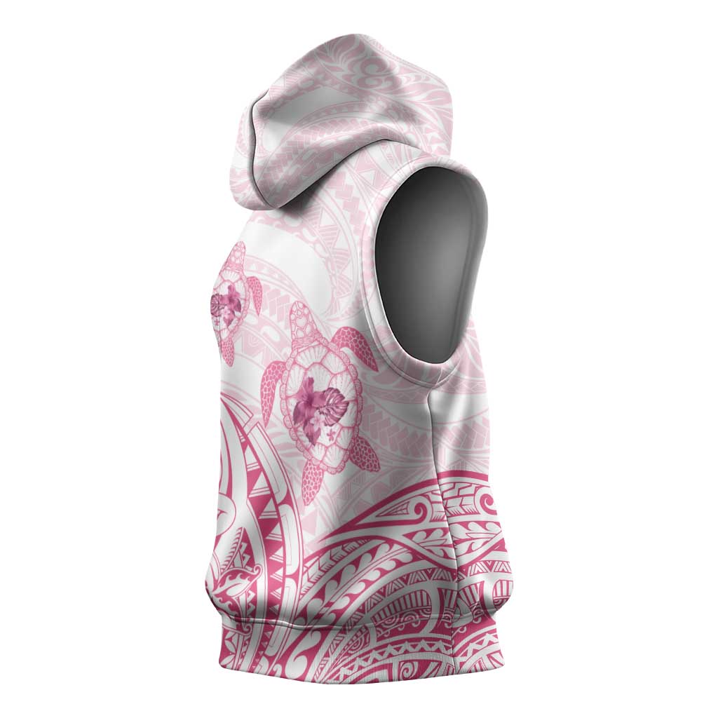 Pink White Polynesia Floral Sea Turtle Sleeveless Hoodie LT14 - Polynesian Pride