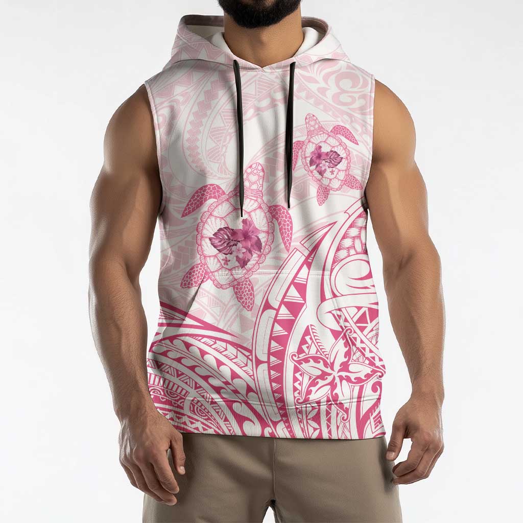 Pink White Polynesia Floral Sea Turtle Sleeveless Hoodie LT14 - Polynesian Pride