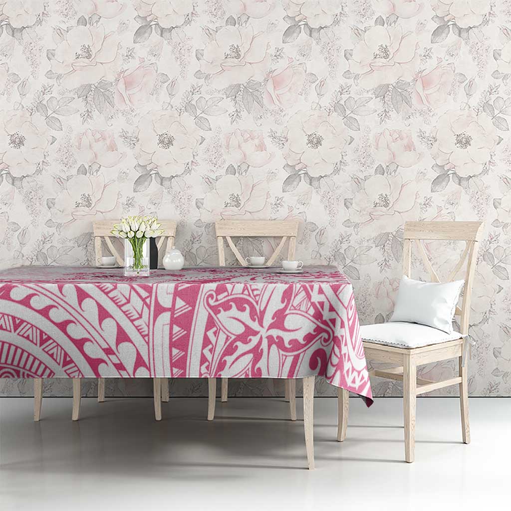 Pink White Polynesia Floral Sea Turtle Tablecloth - Polynesian Pride