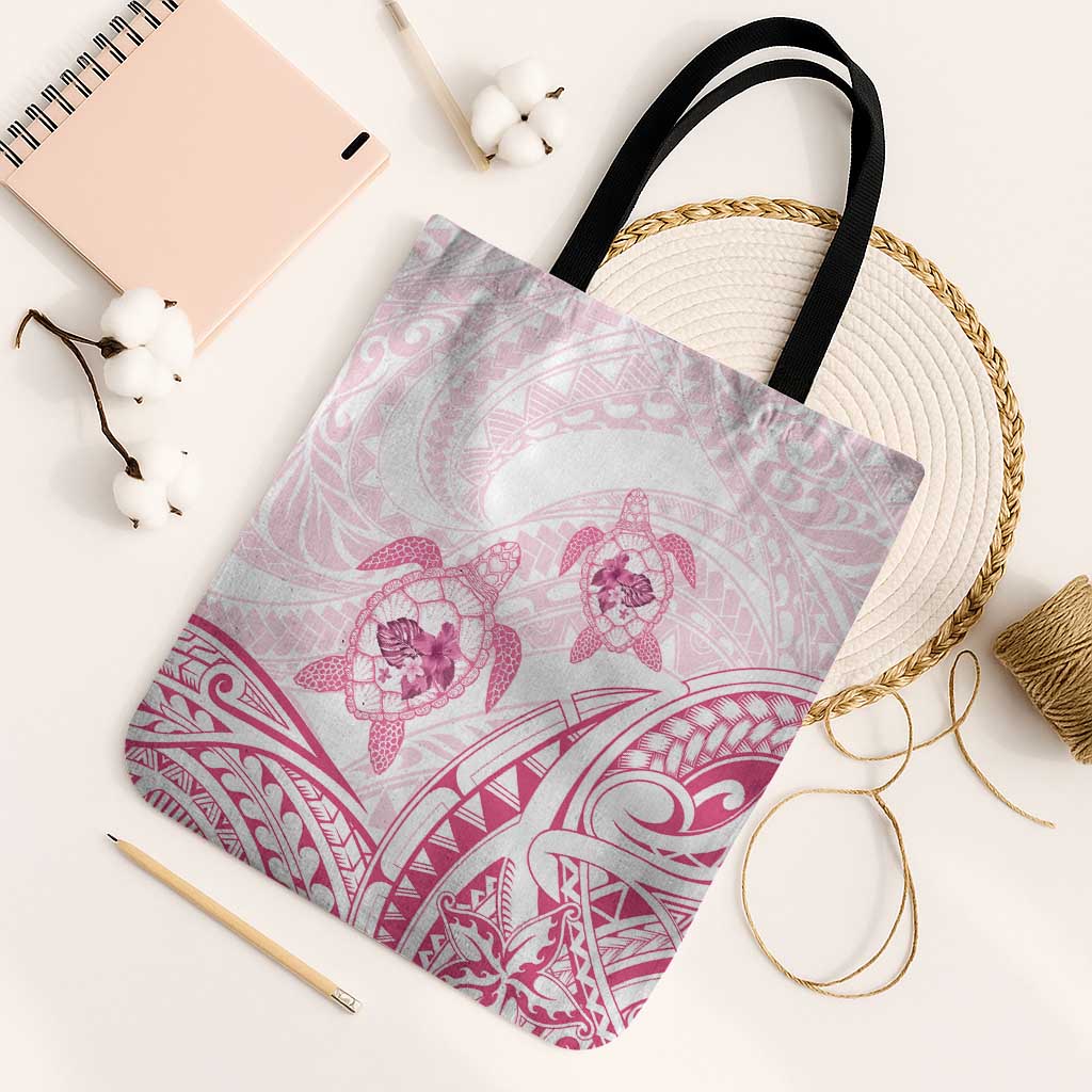 Pink White Polynesia Floral Sea Turtle Tote Bag LT14 Black Strap One Size White - Polynesian Pride