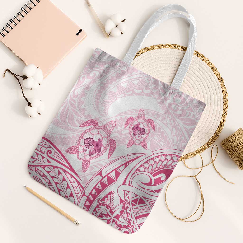 Pink White Polynesia Floral Sea Turtle Tote Bag - Polynesian Pride