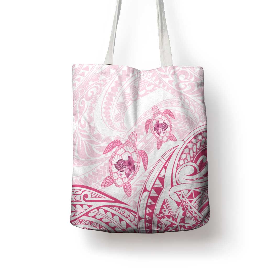 Pink White Polynesia Floral Sea Turtle Tote Bag - Polynesian Pride