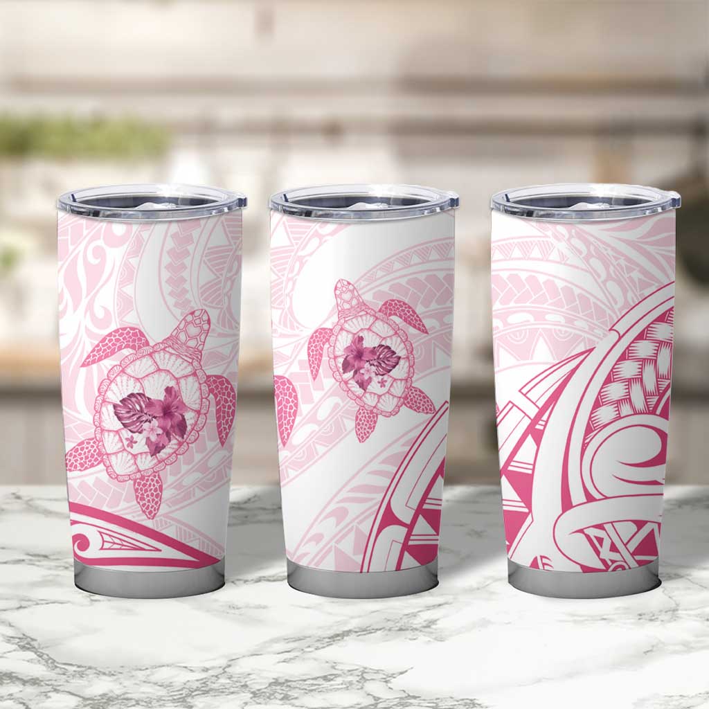 Pink White Polynesia Floral Sea Turtle Tumbler Cup LT14 - Polynesian Pride