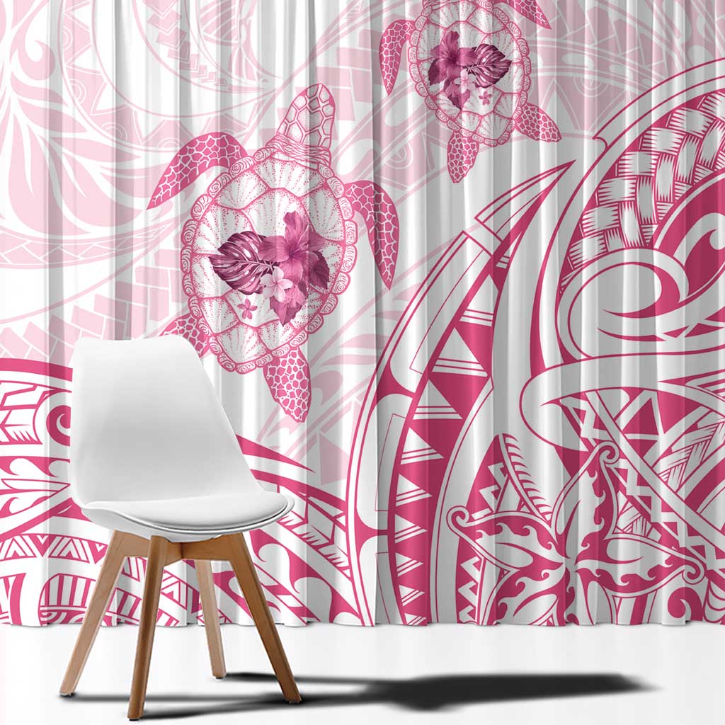 Pink White Polynesia Floral Sea Turtle Window Curtain - Polynesian Pride