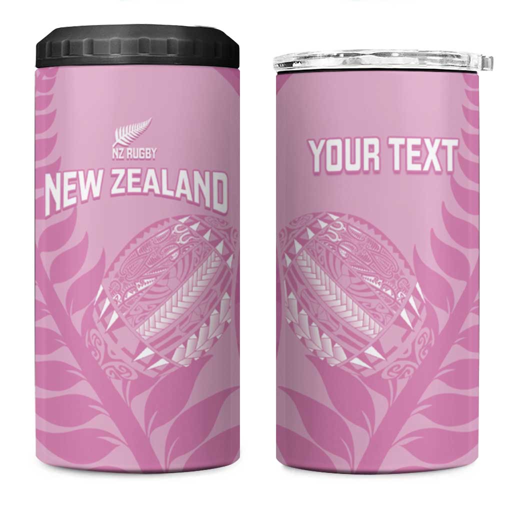 Custom New Zealand Silver Fern Rugby 2025 4 in 1 Can Cooler Tumbler All Black Aotearoa Maori Pink