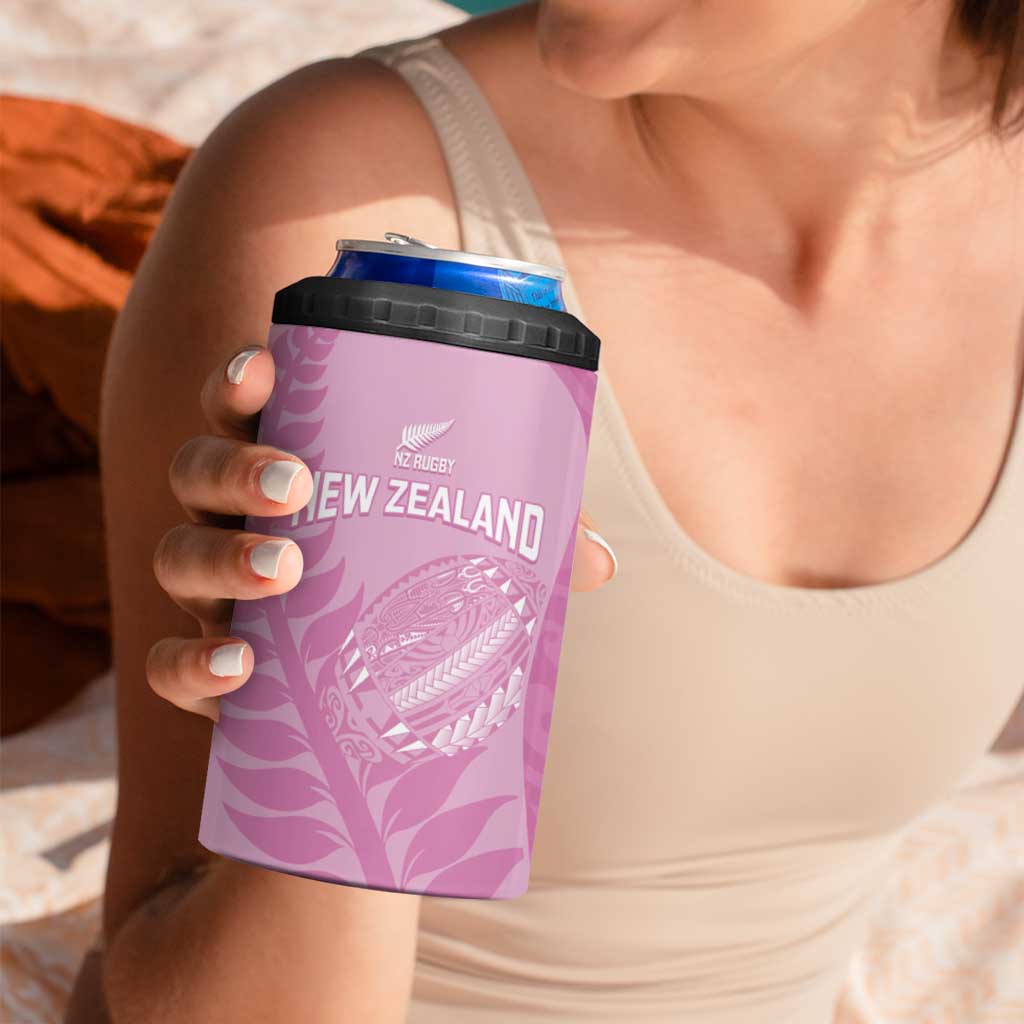 Custom New Zealand Silver Fern Rugby 2025 4 in 1 Can Cooler Tumbler All Black Aotearoa Maori Pink