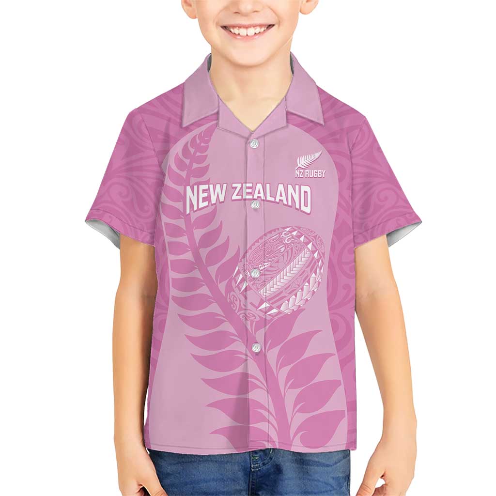 Custom New Zealand Silver Fern Rugby 2025 Kid Hawaiian Shirt All Black Aotearoa Maori Pink