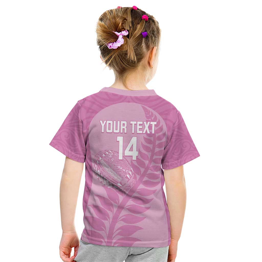 Custom New Zealand Silver Fern Rugby 2025 Kid T Shirt All Black Aotearoa Maori Pink