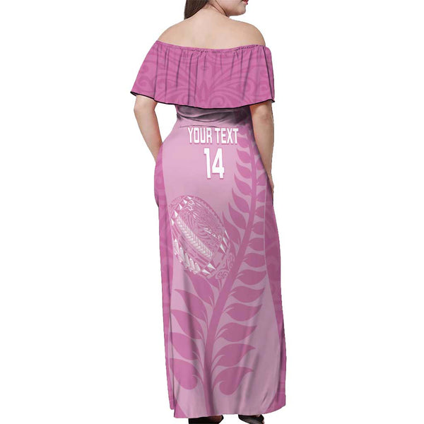 Personalised New Zealand Off Shoulder Sweater Aotearoa Silver Fern With Manaia Maori Unique Pink LT14 main image 1