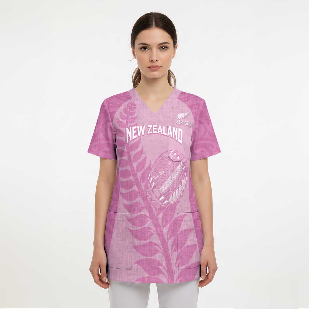 Custom New Zealand Silver Fern Rugby 2025 Scrub Top All Black Aotearoa Maori Pink - Polynesian Pride