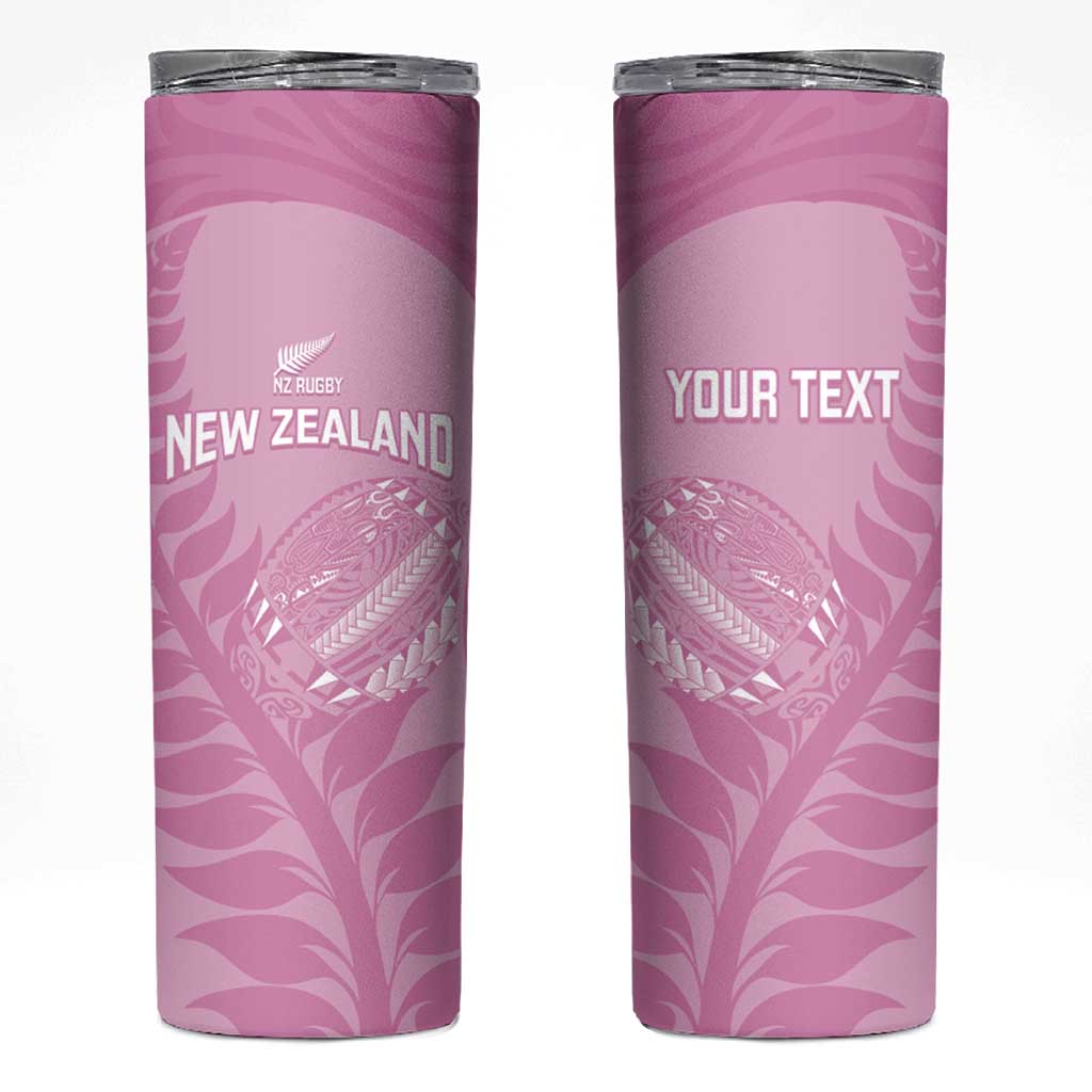 Custom New Zealand Silver Fern Rugby 2025 Skinny Tumbler All Black Aotearoa Maori Pink