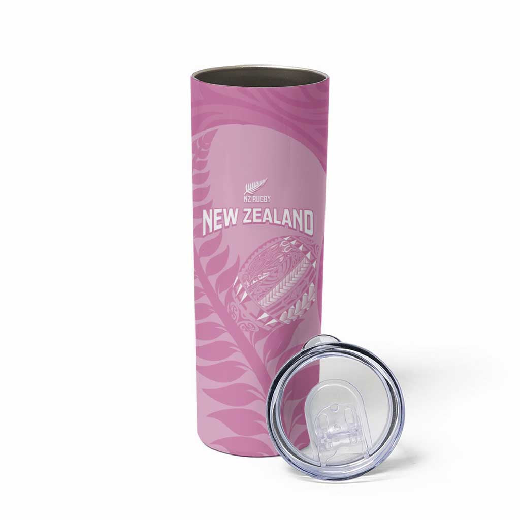Custom New Zealand Silver Fern Rugby 2025 Skinny Tumbler All Black Aotearoa Maori Pink