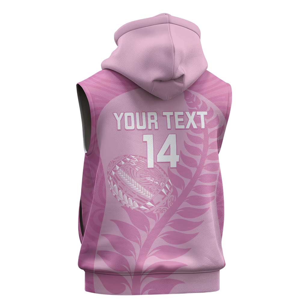 Custom New Zealand Silver Fern Rugby 2025 Sleeveless Hoodie All Black Aotearoa Maori Pink - Polynesian Pride