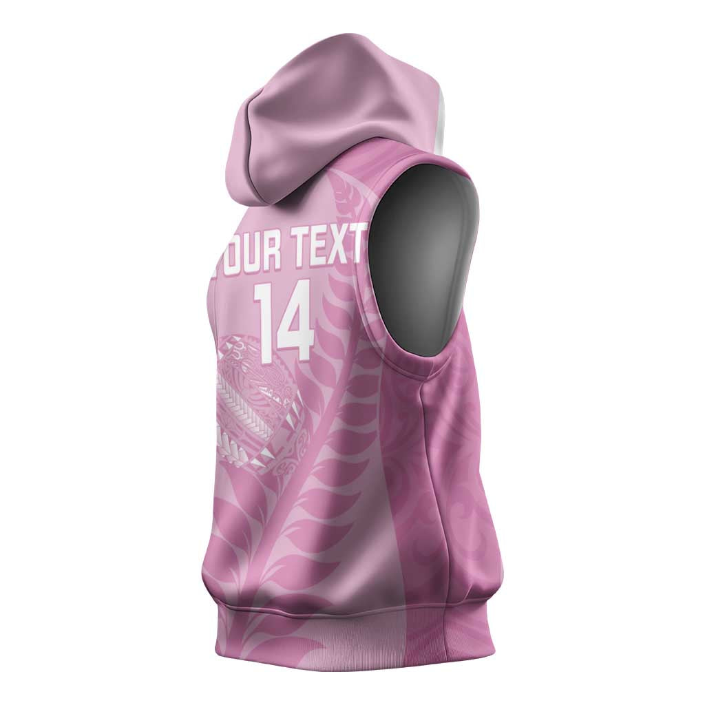 Custom New Zealand Silver Fern Rugby 2025 Sleeveless Hoodie All Black Aotearoa Maori Pink - Polynesian Pride