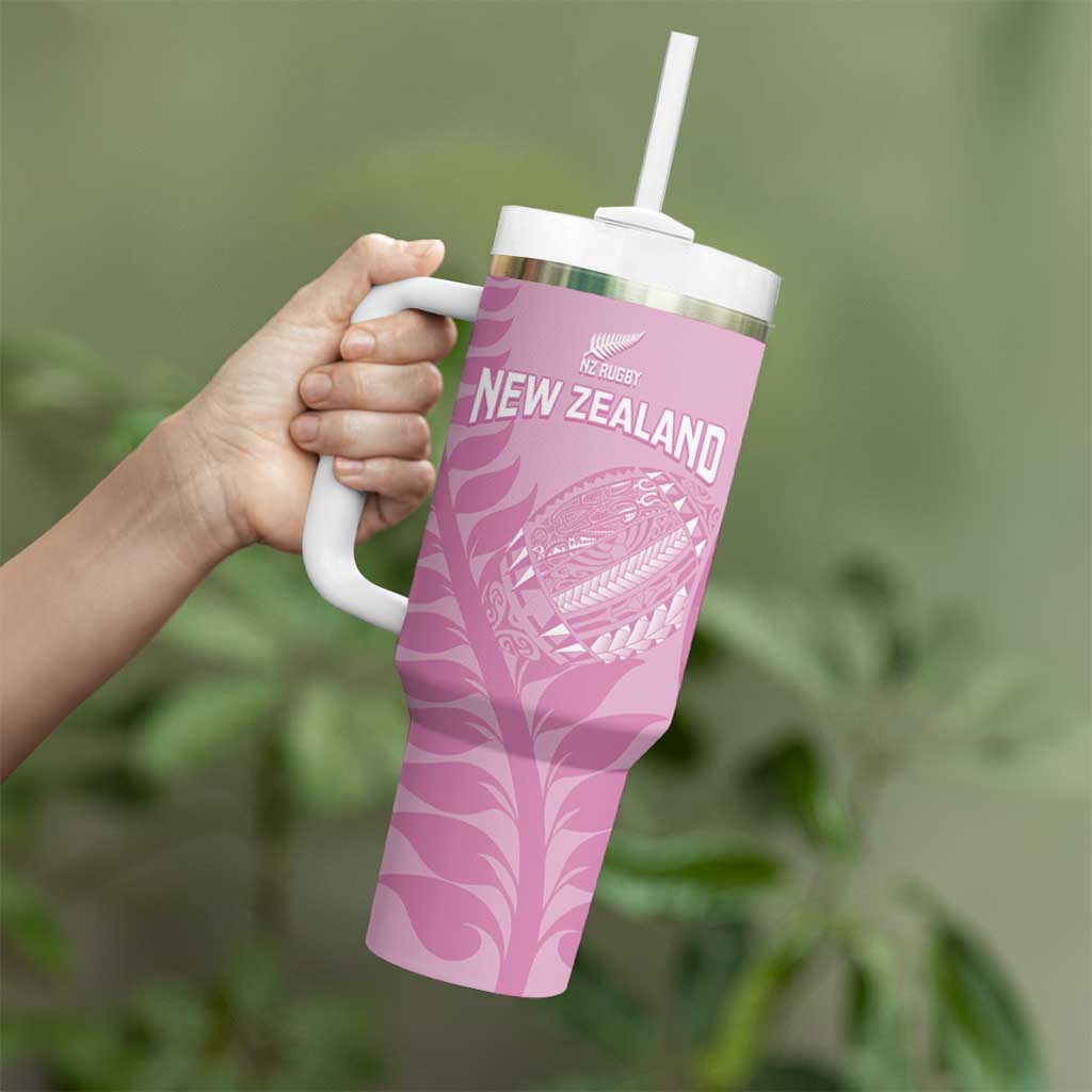 Custom New Zealand Silver Fern Rugby 2025 Tumbler With Handle All Black Aotearoa Maori Pink
