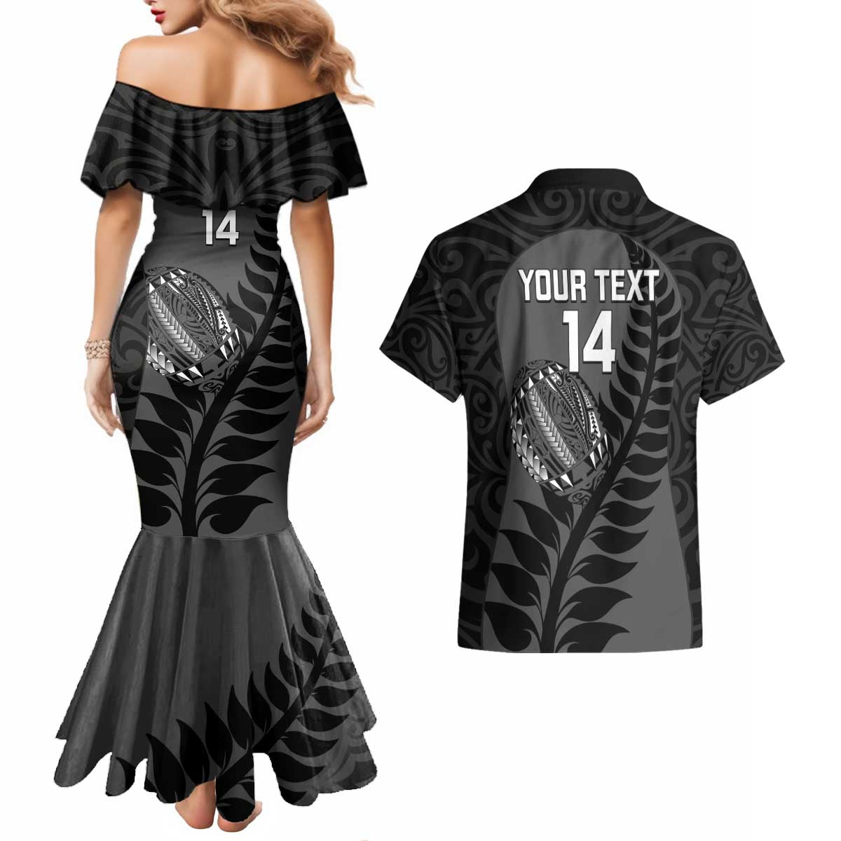 Custom New Zealand Silver Fern Rugby 2025 Couples Matching Mermaid Dress and Hawaiian Shirt Go Champions Aotearoa Maori Black