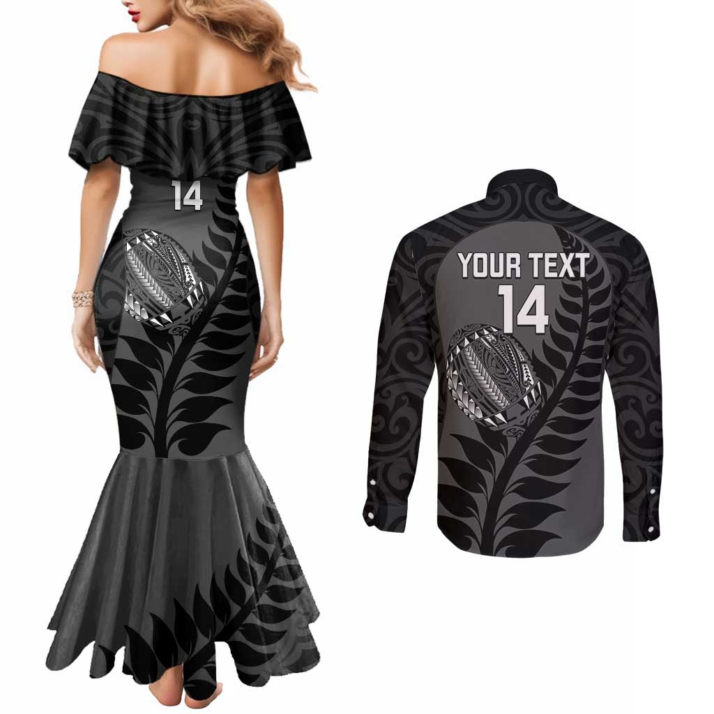 Custom New Zealand Silver Fern Rugby 2025 Couples Matching Mermaid Dress and Long Sleeve Button Shirt Go Champions Aotearoa Maori Black